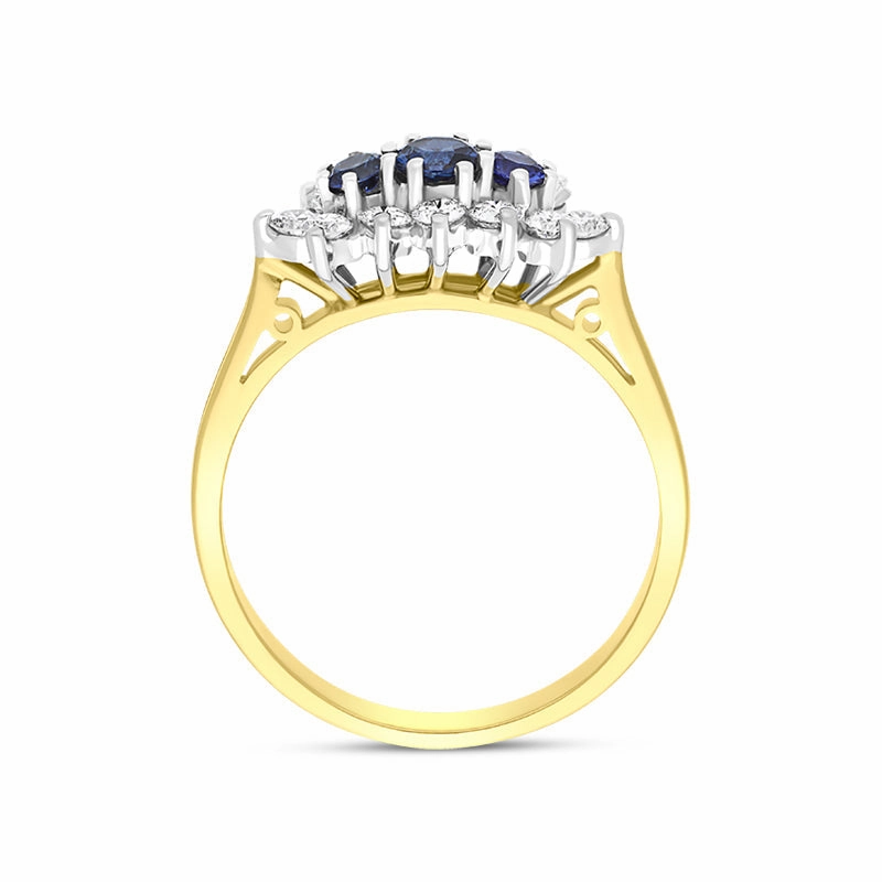 18ct Yellow Gold Sapphire Diamond Brilliant Cut Cluster Ring