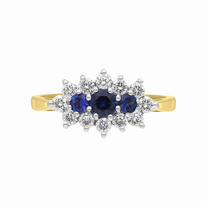 18ct Yellow Gold Sapphire Diamond Brilliant Cut Cluster Ring