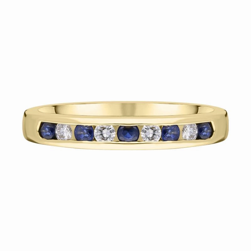 18ct Yellow Gold Sapphire Diamond Channel Set Half Eternity Ring