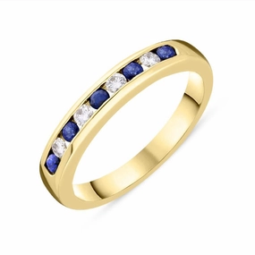 18ct Yellow Gold Sapphire Diamond Channel Set Half Eternity Ring