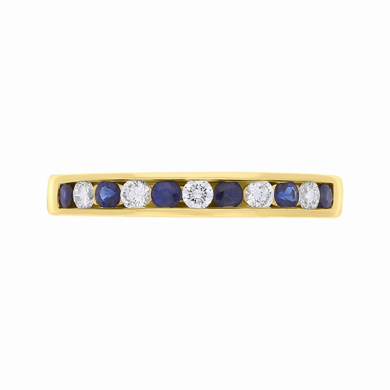 18ct Yellow Gold Sapphire Diamond Channel Set Half Eternity Ring