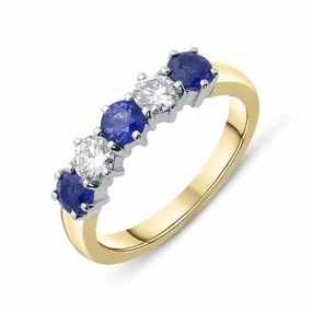 18ct Yellow Gold Sapphire Diamond Claw Set Half Eternity Ring