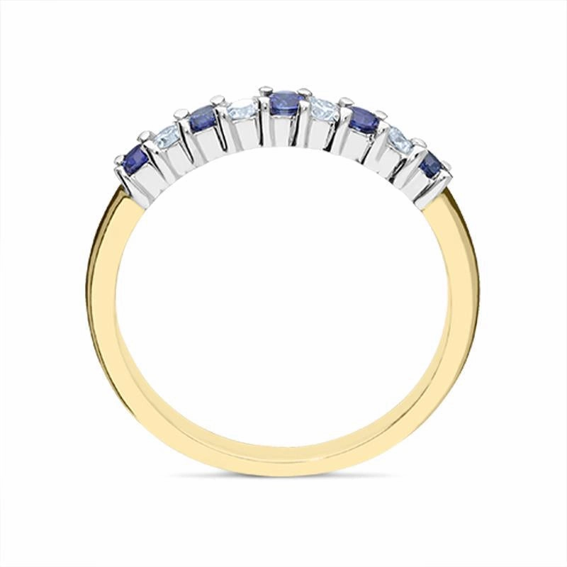 18ct Yellow Gold Sapphire Diamond Claw Set Half Eternity Ring