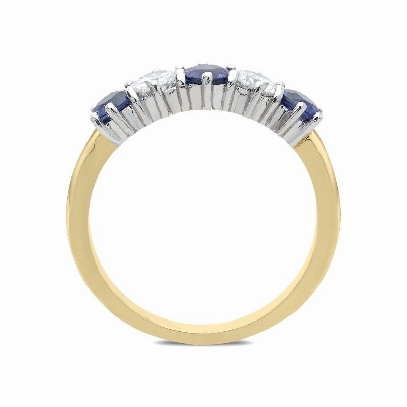18ct Yellow Gold Sapphire Diamond Claw Set Half Eternity Ring