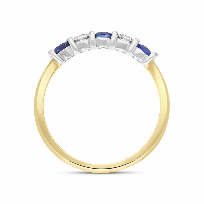 18ct Yellow Gold Sapphire Diamond Five Stone Bar Set Half Eternity Ring