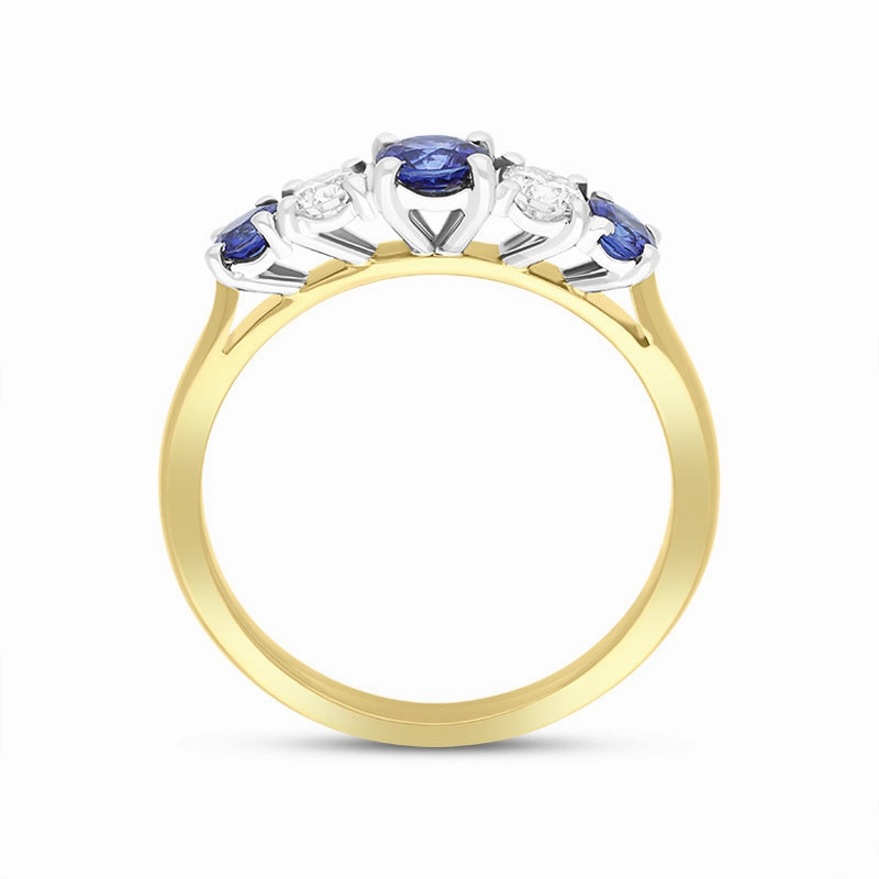 18ct Yellow Gold Sapphire Diamond Five Stone Ring