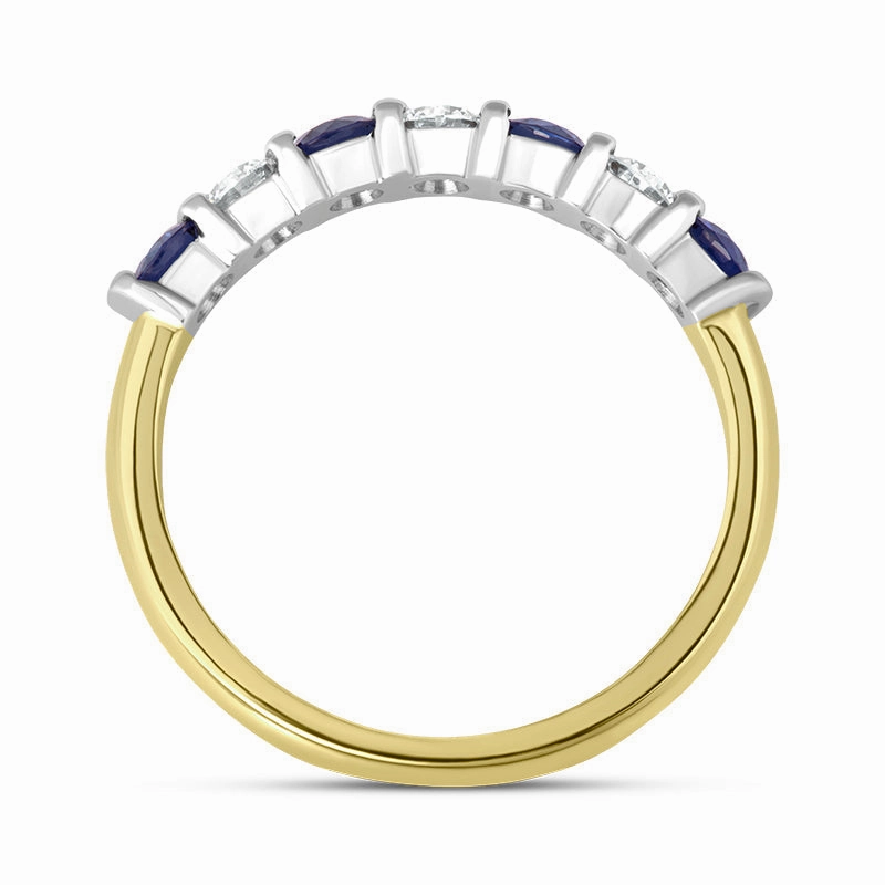 18ct Yellow Gold Sapphire Diamond Half Eternity Ring