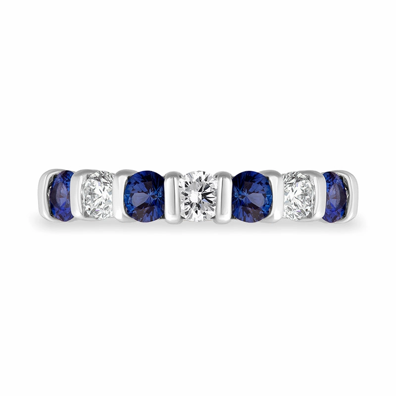 18ct Yellow Gold Sapphire Diamond Half Eternity Ring