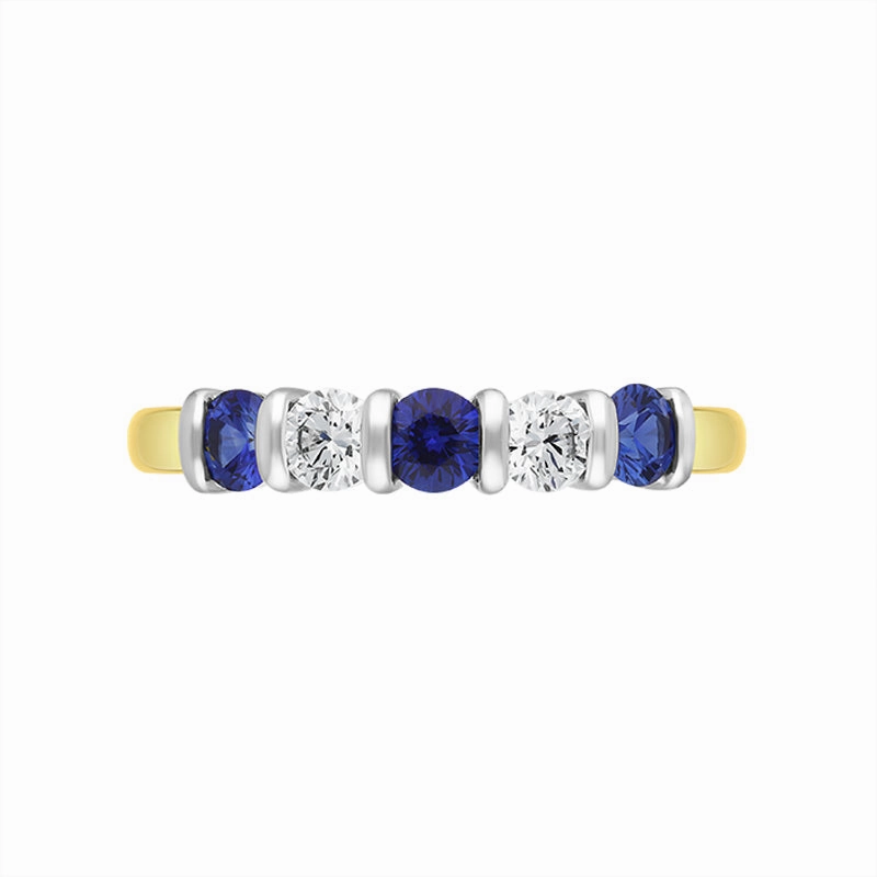 18ct Yellow Gold Sapphire Diamond Half Eternity Ring