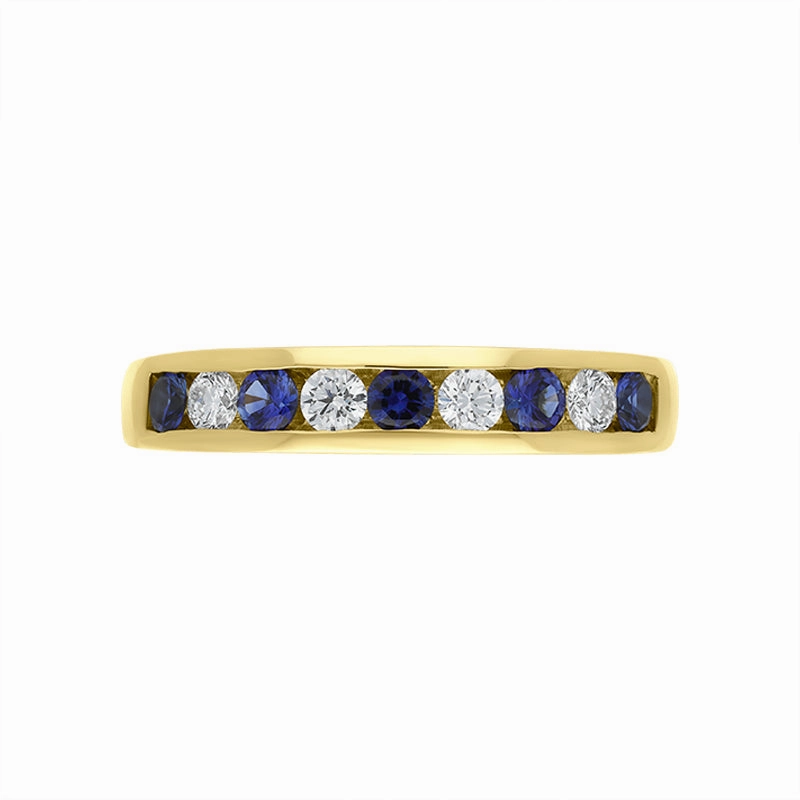 18ct Yellow Gold Sapphire Diamond Nine Stone Channel Set Half Eternity Ring