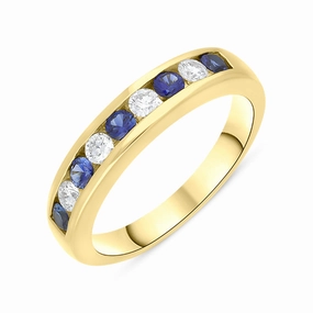 18ct Yellow Gold Sapphire Diamond Nine Stone Channel Set Half Eternity Ring