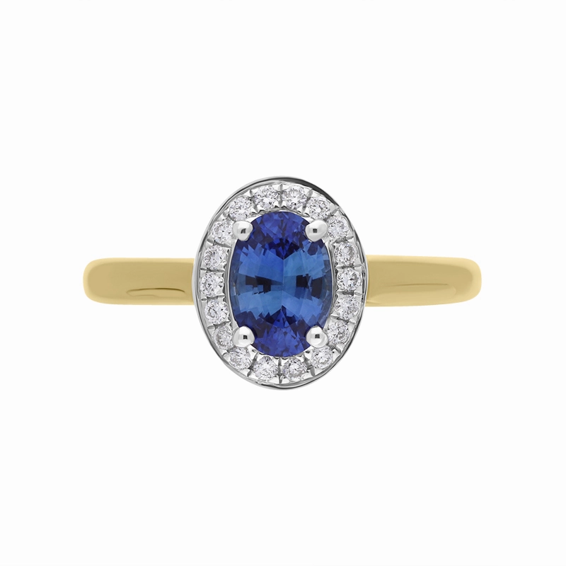 18ct Yellow Gold Sapphire Diamond Oval Cluster Ring