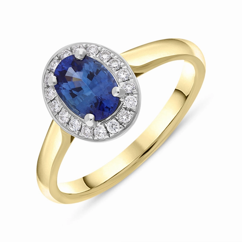 18ct Yellow Gold Sapphire Diamond Oval Cluster Ring