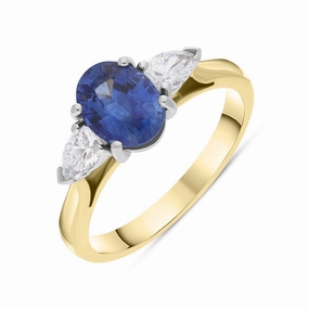 18ct Yellow Gold Sapphire Diamond Oval Cut Claw Set Ring