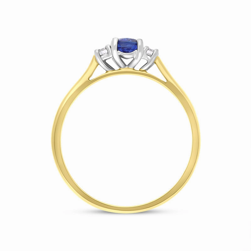 18ct Yellow Gold Sapphire Diamond Oval Cut Three Stone Ring