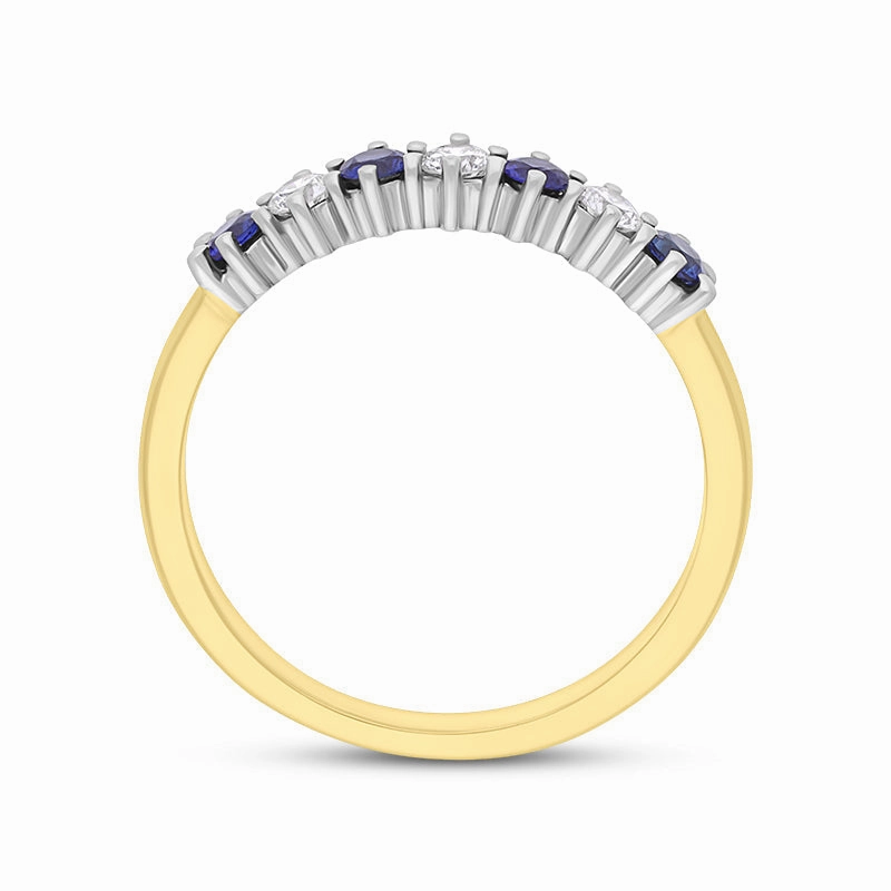 18ct Yellow Gold Sapphire Diamond Seven Stone Half Eternity Ring