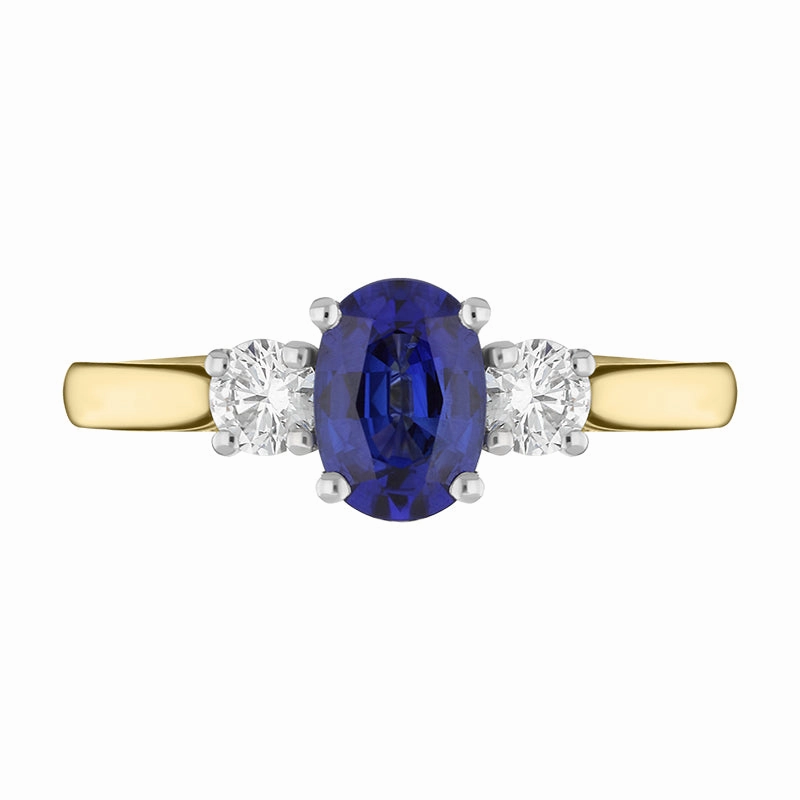 18ct Yellow Gold Sapphire Diamond Three Stone Ring