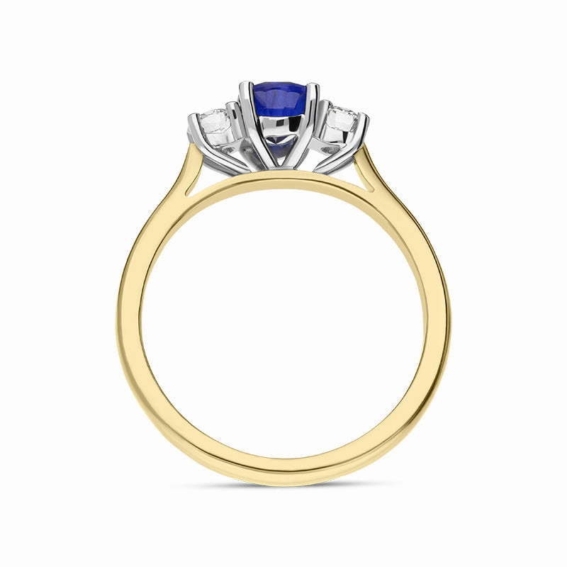 18ct Yellow Gold Sapphire Diamond Three Stone Ring