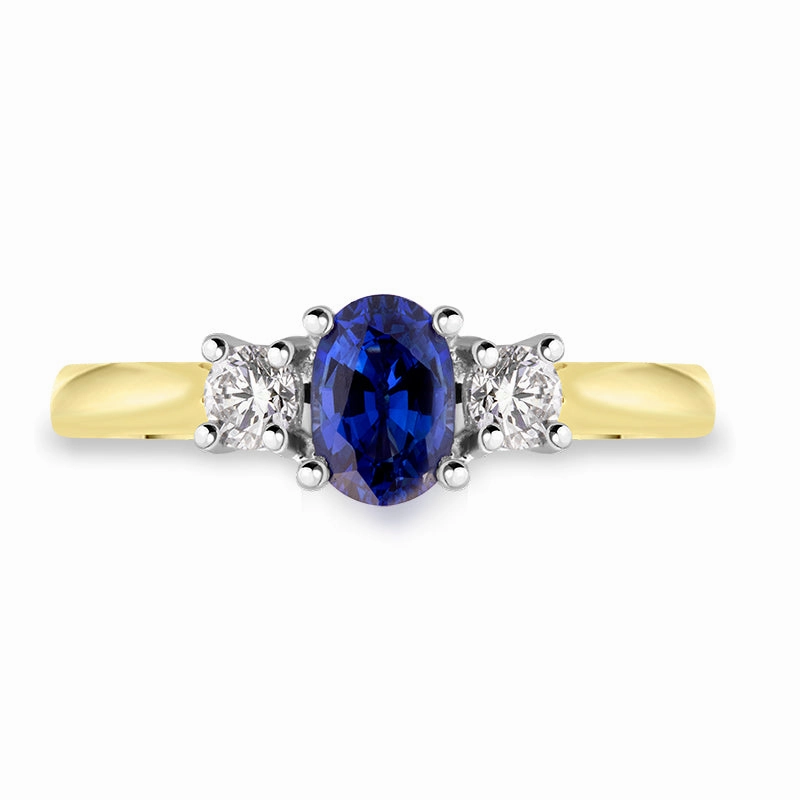 18ct Yellow Gold Sapphire Diamond Three Stone Ring