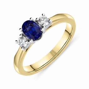 18ct Yellow Gold Sapphire Diamond Three Stone Ring