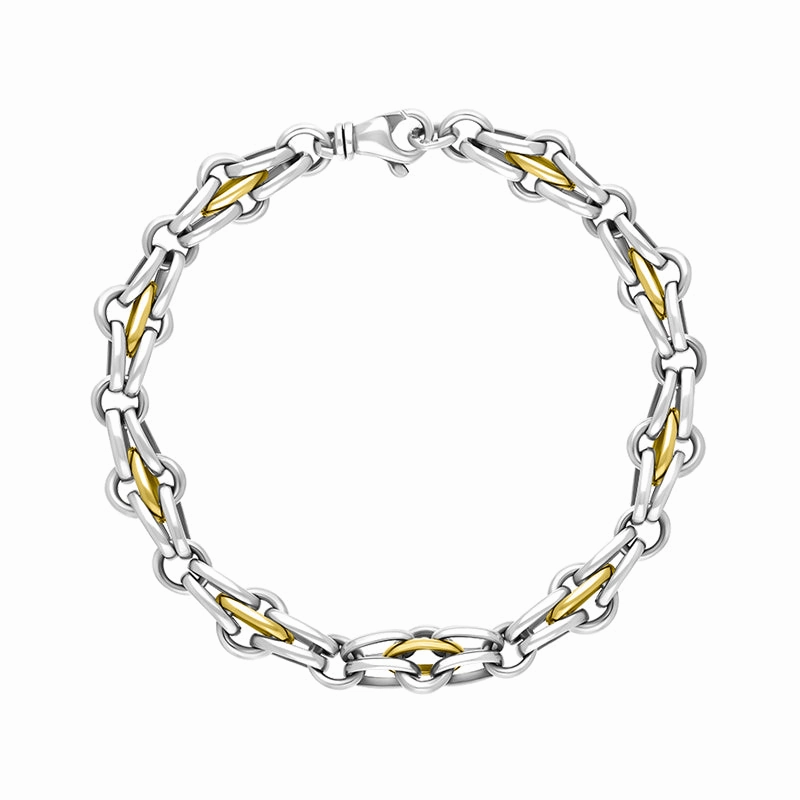 18ct Yellow Gold Sterling Silver Multi Link Cable Chain Bracelet
