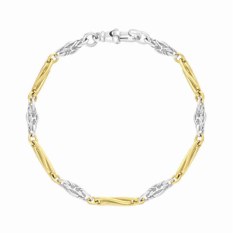18ct Yellow Gold Sterling Silver Twist Byzantine Handmade Bracelet
