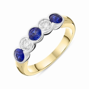 18ct Yellow White Gold 0.84ct Sapphire 0.40ct Diamond Half Eternity Ring