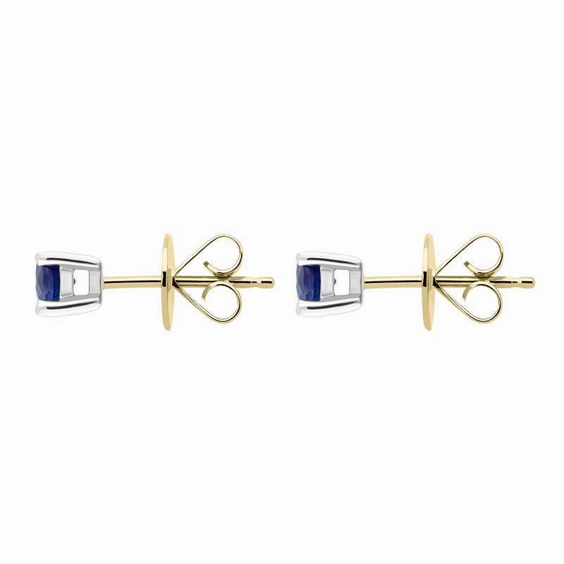 18ct Yellow White Gold Sapphire Claw Set Solitaire Stud Earrings