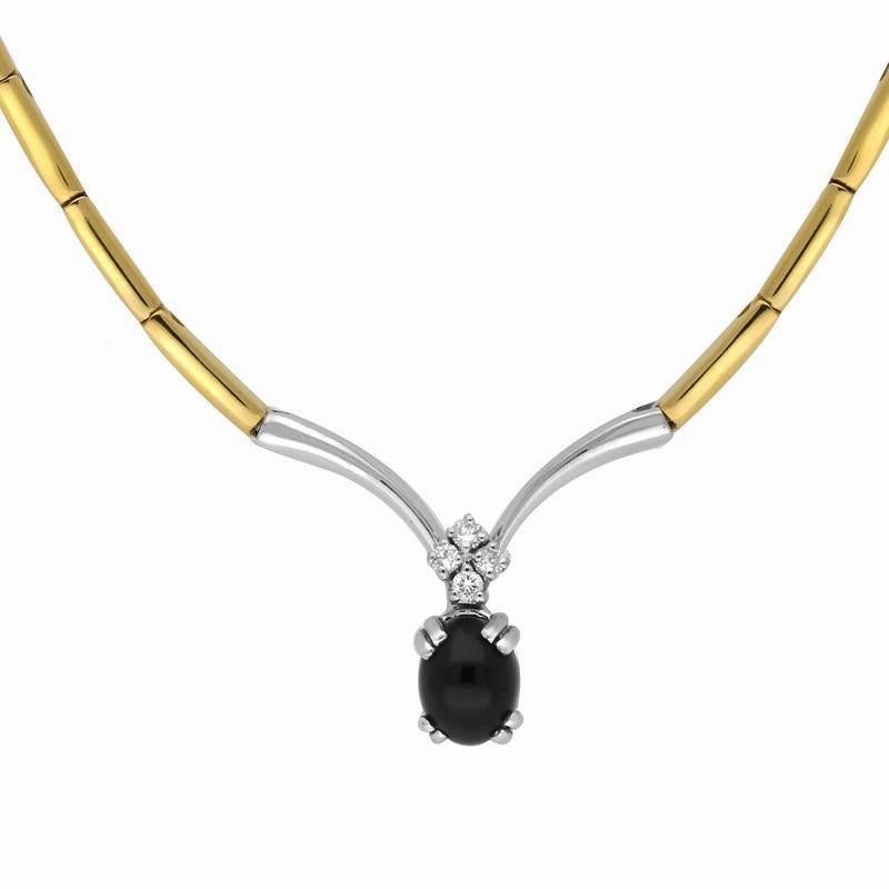 18ct Yellow White Gold Whitby Jet and Diamond Five Stone Necklace D