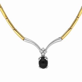 18ct Yellow White Gold Whitby Jet and Diamond Five Stone Necklace D