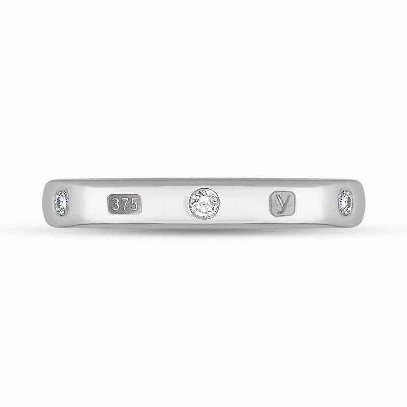 9ct White Gold 0.09ct Diamond King's Coronation Hallmark 3mm Ring D