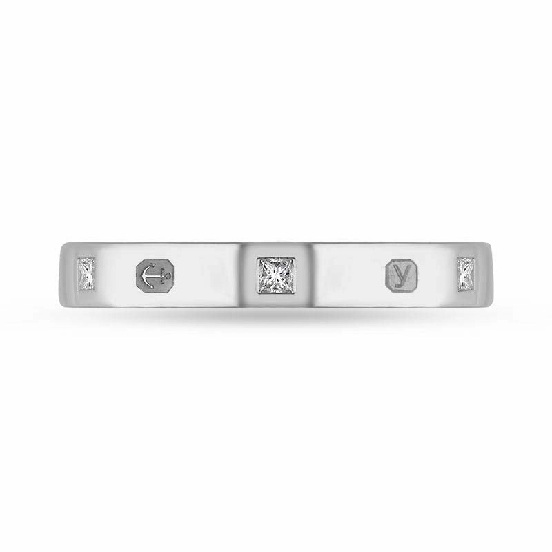 9ct White Gold 0.09ct Diamond King's Coronation Hallmark Princess Cut 3mm Ring D