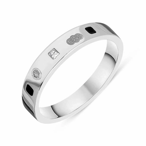 9ct White Gold 0.09ct Diamond Whitby Jet King's Coronation Hallmark Princess Cut 4mm Ring D