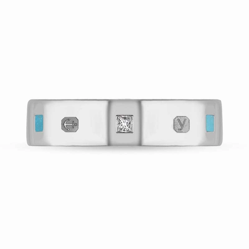 9ct White Gold 0.12ct Diamond Turquoise King's Coronation Hallmark Princess Cut 5mm Ring D