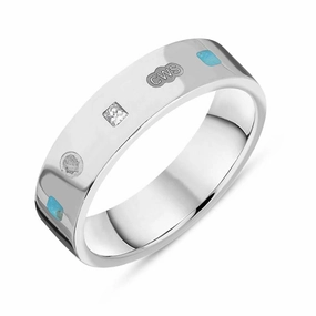 9ct White Gold 0.12ct Diamond Turquoise King's Coronation Hallmark Princess Cut 5mm Ring D