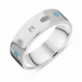 9ct White Gold 0.18ct Diamond Turquoise King's Coronation Hallmark Princess Cut 6mm Ring D