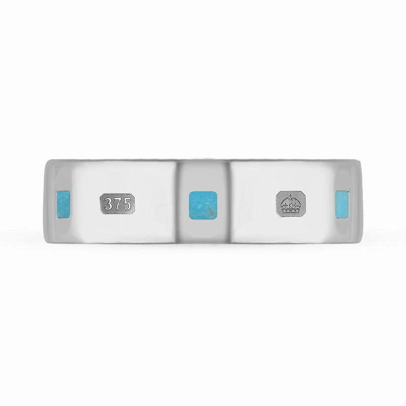 9ct White Gold 0.18ct Diamond Turquoise King's Coronation Hallmark Princess Cut 6mm Ring D