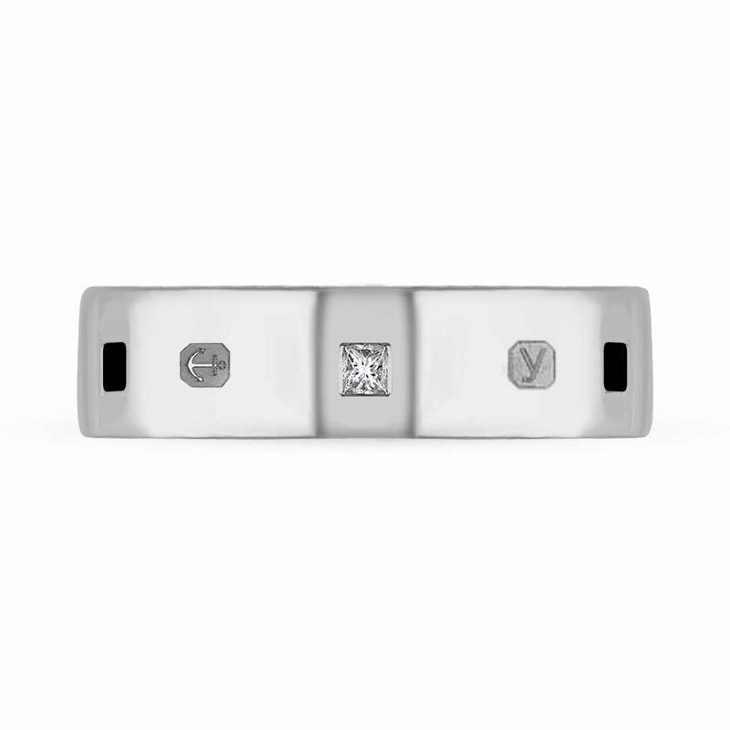9ct White Gold 0.18ct Diamond Whitby Jet King's Coronation Hallmark Princess Cut 6mm Ring D