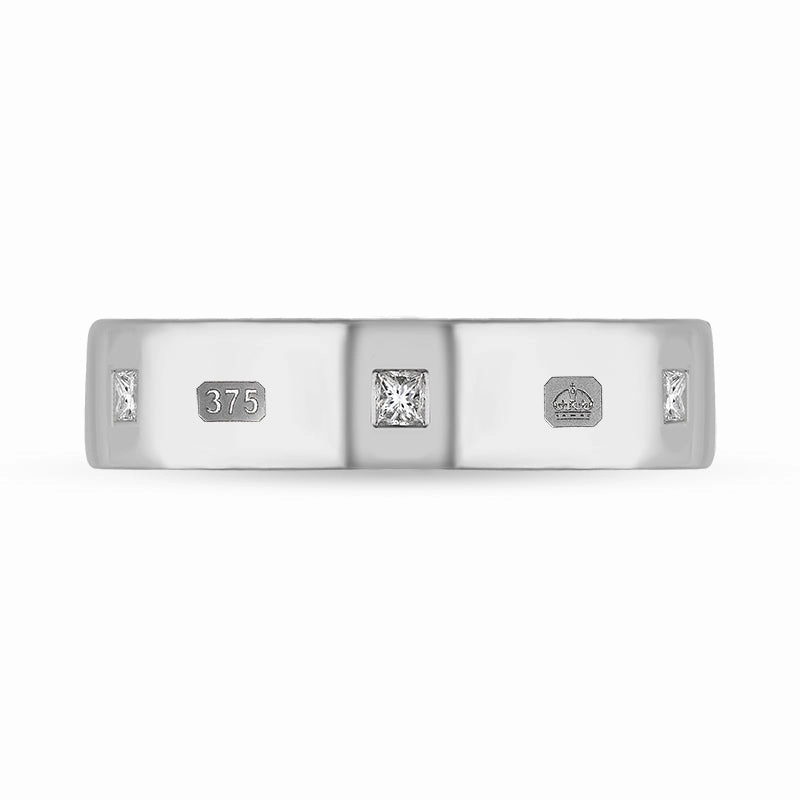 9ct White Gold 0.24ct Diamond King's Coronation Hallmark Princess Cut 5mm Ring D