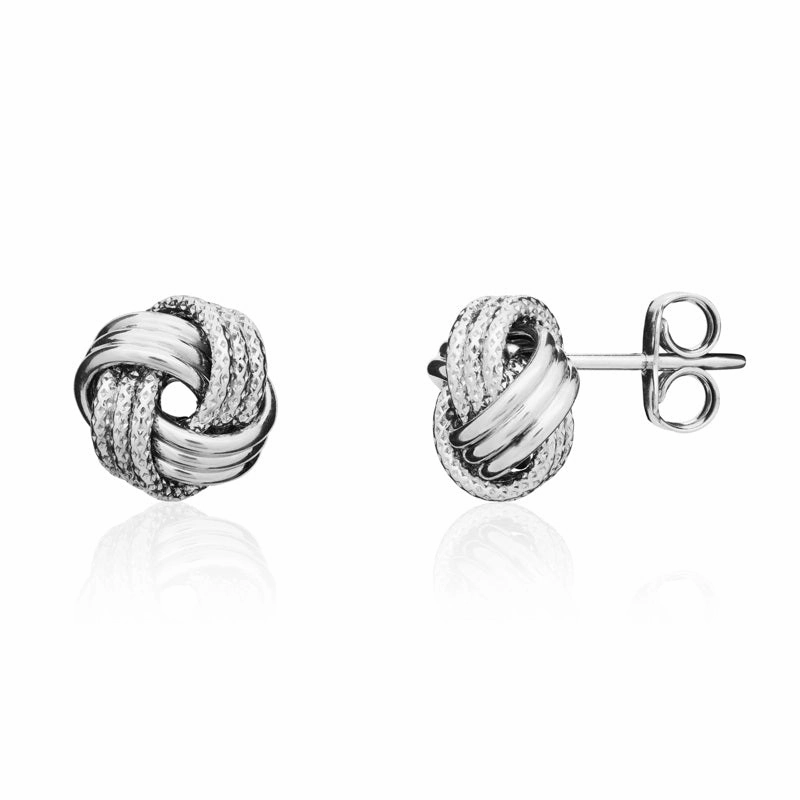 9ct White Gold 9.5mm Looped Knot Stud Earrings