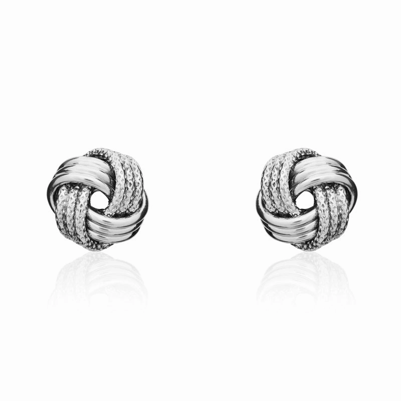 9ct White Gold 9.5mm Looped Knot Stud Earrings