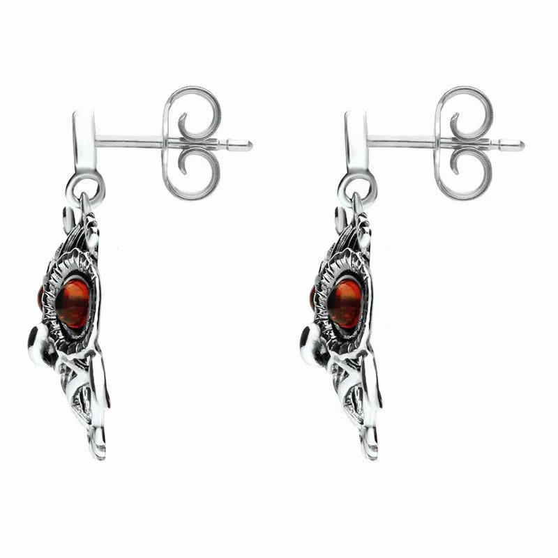 9ct White Gold Amber Orange Owl Stud Earrings