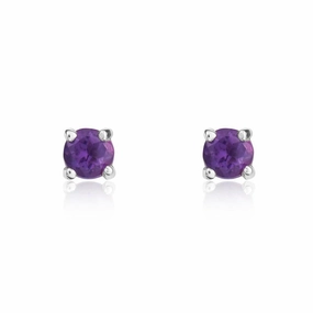 9ct White Gold Amethyst 3mm Round Claw Set Stud Earrings