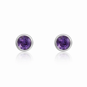 9ct White Gold Amethyst 3mm Round Rub Over Set Stud Earrings