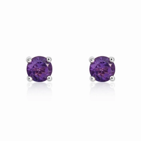 9ct White Gold Amethyst 4mm Round Claw Set Stud Earrings