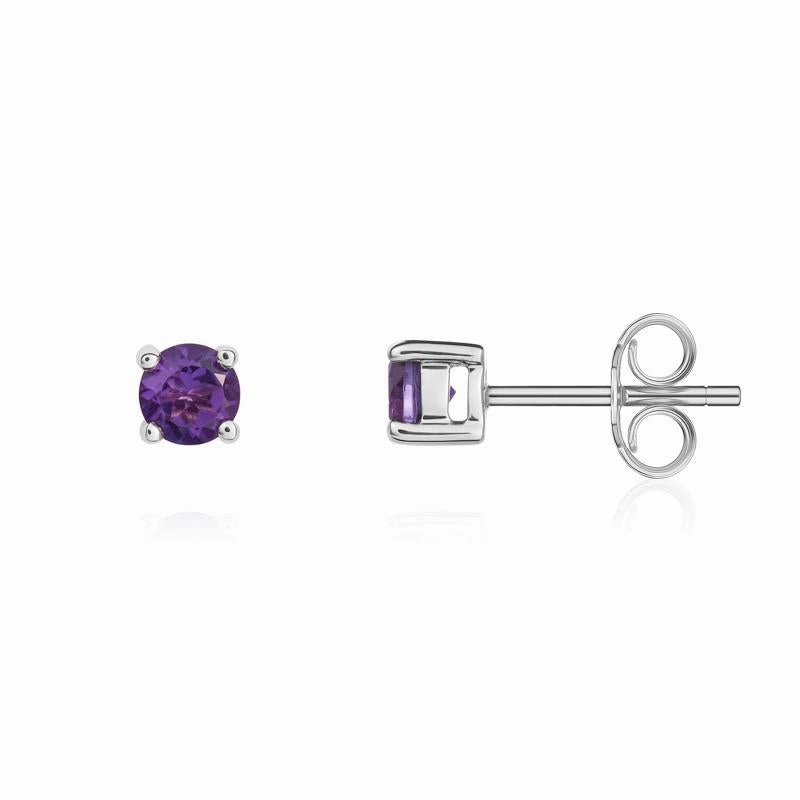 9ct White Gold Amethyst 4mm Round Claw Set Stud Earrings