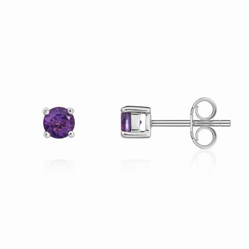 9ct White Gold Amethyst 4mm Round Claw Set Stud Earrings