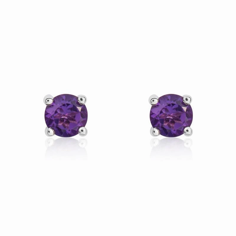 9ct White Gold Amethyst 4mm Round Claw Set Stud Earrings