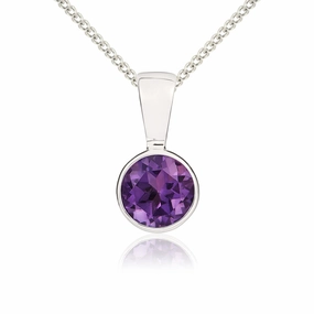 9ct White Gold Amethyst 5mm Round Rub Over Set Necklace