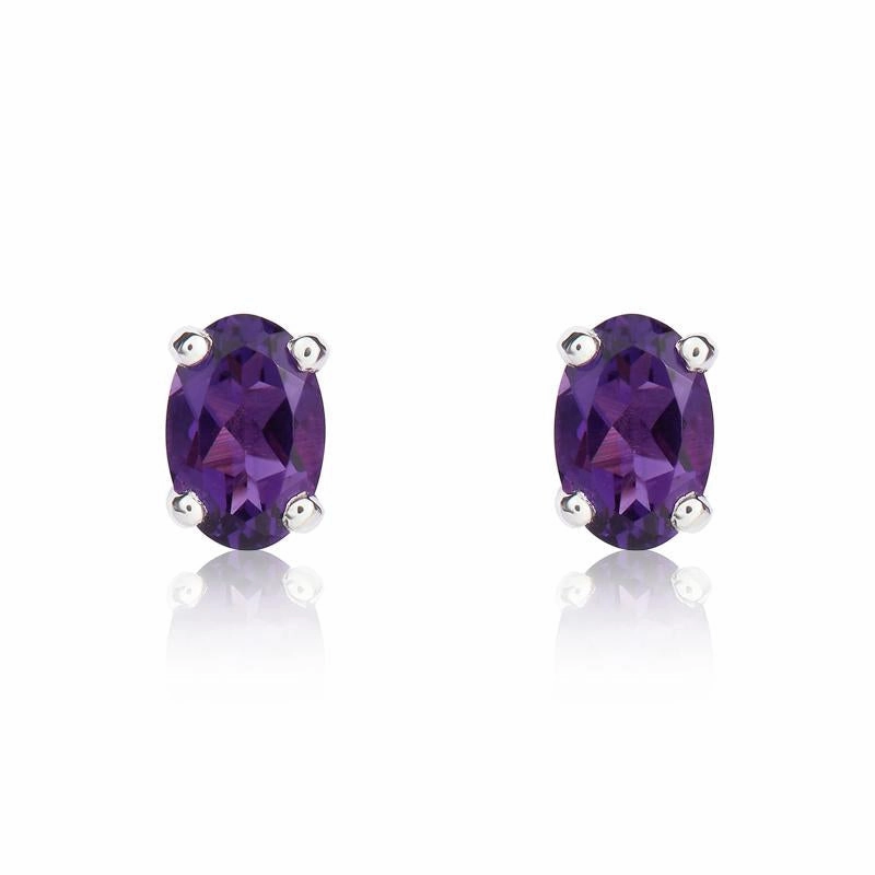 9ct White Gold Amethyst 6x4mm Oval Claw Set Stud Earrings